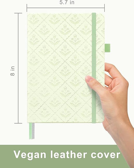 &And Per Se Dotted Journal Notebook for Women&Men with Pattern, A5 Leather Hardcover, 160 Pages 100GSM Thick Dotted Paper, 3 Sheets of Stickers Included(Light Green)