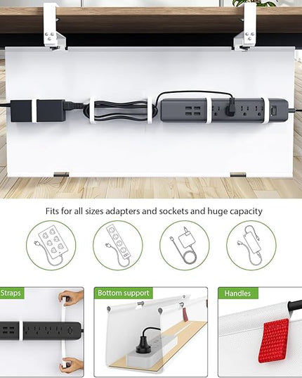 KEEGH Large 36" Under Desk Cable Management Tray - Under Desk Cord Organizer - Clamp/Screw Mount - Support Upto 70lbs - Wire Management - Gaming/PC Cable Tray - Cord Hiders for Office/Home, White