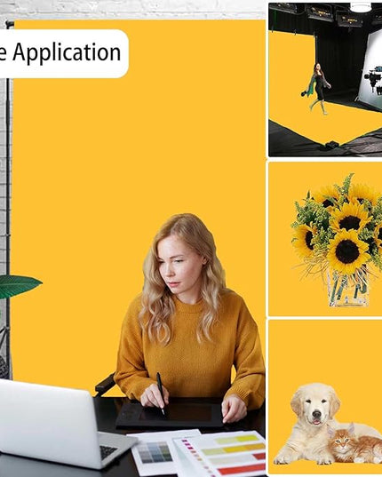 Yellow Photo Backdrop, Photo Booth Portrait Photography Backdrops, Studio Yellow Backdrop for Photoshoot Streaming Video Shooting 5x7ft