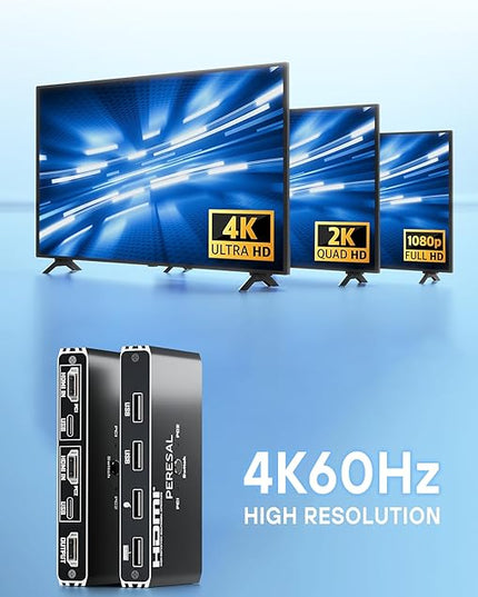 USB KVM Switch, KVM Switch 1 Monitors 2 Computers, HDMI Switch, 4K@60Hz KVM Switches for 2 Computers Sharing 1 Monitor, 4 USB Devices Such as Keyboard, Mouse, Printer, Scanner