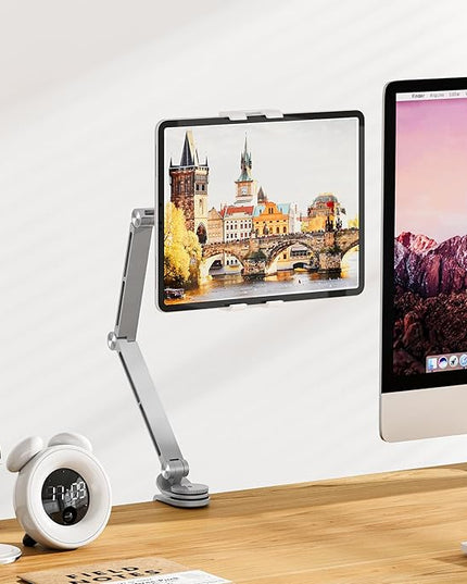 Houele Tablet Stand Holder, Adjustable Foldable Tablet Arm iPad Desk Mount with 360°Rotate Base, Phone Holder iPad Stand for Desk and Bed, Compatible with Tablets, Phones or Other 4-15.6" Device