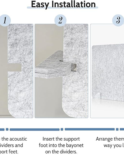 4 Pack Acoustic Desk Dividers - 24" x 20" Freestanding Privacy Panels Set with Noise - Reducing Design Cubicle Sound Proof, Ideal for Office, Classroom, and Home (Silver Gray)
