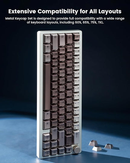 Keymatic PBT Keycaps with Metal Paint, 112 Key dye Sublimation with Key Puller for 61/64/66/68/75/84/87 MX Switches Mechanical Keyboards,Coffee