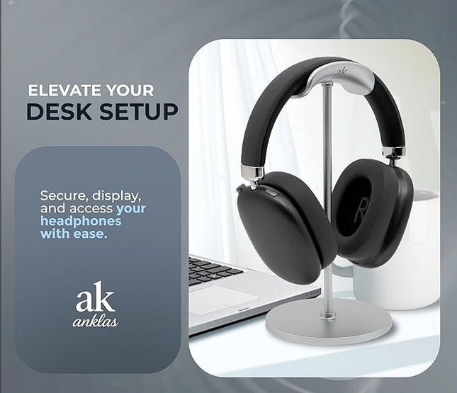 ak anklas Headphone Stand for Desk – Premium & Minimalist Headset Holder with Round or Oval Base for Gaming, Office & Home (Silver, Standard)