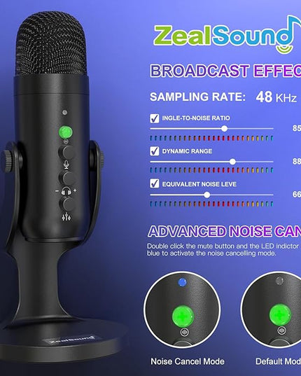 ZealSound Podcast Microphone, Podcast Equipment Bundle for iPhone PC iPad Android, Dual Wireless USB Mic 2.4GHz with Noise Reduction, Tap to Mute, Monitor Gain for Streaming, Recording, YouTube,TikTok