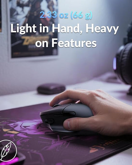 Keychron M7 8K Wireless Mouse, 30K DPI Optical Computer Mice, 2.4 GHz/Bluetooth/Wired with Macro Button 66g Lightweight Ergonomic, Up to 140 Hours Worktime for Laptop macOS/Windows - Black