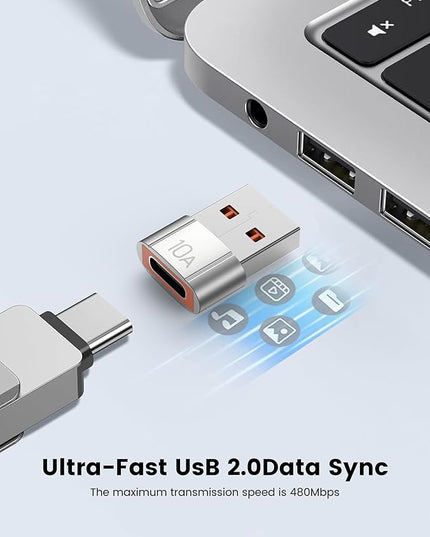 10Pack 200W USB C to USB Adapter, with Fast Charging & 480MB Data Transfer, USB C Converter for Apple Watch Ultra iWatch Series 8 7,iPhone 16 15 Plus Pro Max,Silver