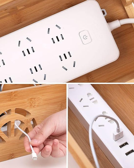Extra Large Cable Management Box with Lid, Bamboo Cable Box for Cords, Power Strips or Surge Protectors, Hide Loose Wires Behind TVs, Home, Computers, Office Desks by HTB