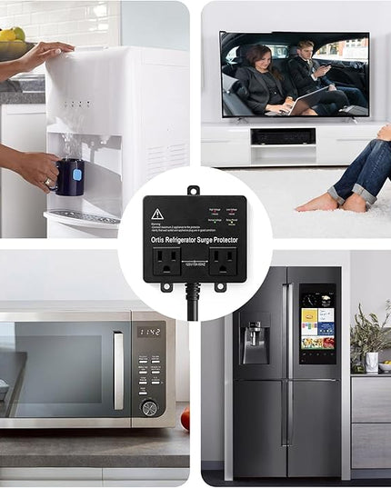 Refrigerator Surge Protector, Ortis Double Outlet Voltage Protector for Home Appliances TV Washer with Time Delay, Protects Against Brownout, Spike, Instant Surge All Voltage Abnormalities
