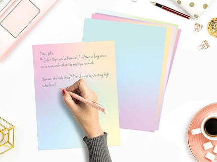 Pastel Gradient Paper Stationery, Aesthetic Paper 8.5 x 11 Inches, 60 Sheets, Colorful Writing Paper, Pretty Stationary Paper, Decorative Scrapbook Paper