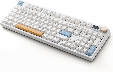 NJ98 Wireless Custom Mechanical Keyboard with Screen Knob 96% Hot Swappable RGB Keyboard Mac Windows (White, Steel Plate-Mix5 Linear)