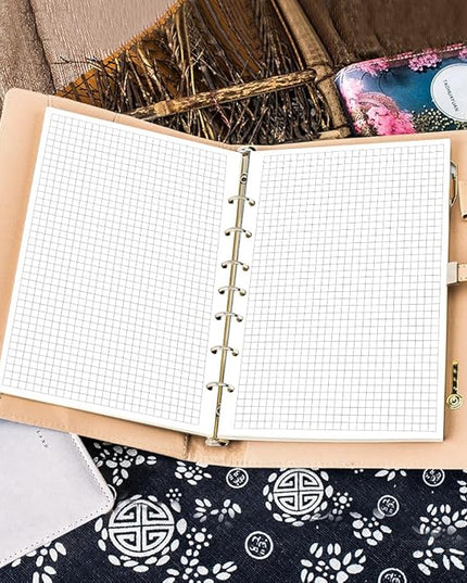 A5 Grid Refill Paper, 7-Hole Graph Paper, 100Sheets / 200Pages Loose-Leaf Grid Paper, 100gsm White Paper, 5.8" x 8.3 "