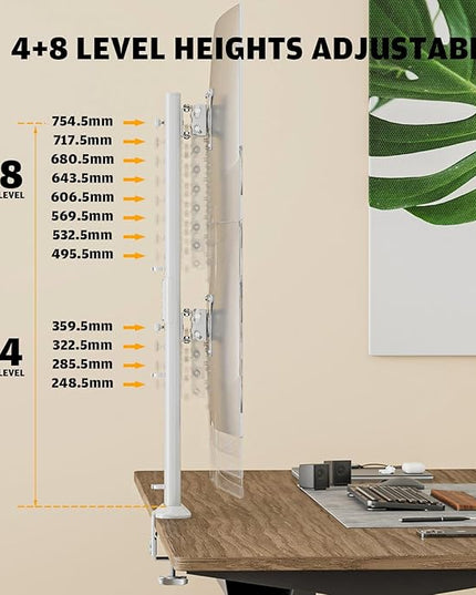 Hemudu Dual Monitor Articulating Desk Mount Arm Stand - Vertical Stack Screen Supports Two 13 to 34 Inch Computer Monitors with C Clamp White