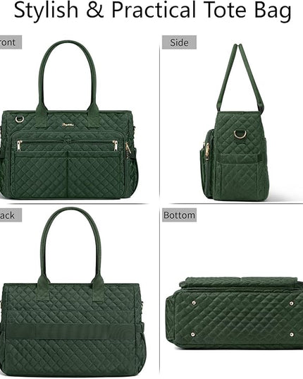 Teacher Bags for Women, 15.6 inch Laptop Work Tote Nurse Bible Bag Quilted Shoulder Handbag for Work, Daily, School, Travel