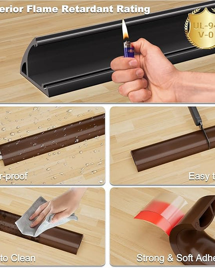 Kneelisa 10FT Side-Open Extension Cord Covers for Wires on Floor,Silicone Power Cable Protector Cord Hider Management Strip,Hide Electric Wire on Carpet,Chord Runner Protective Safety Wiremold,Brown