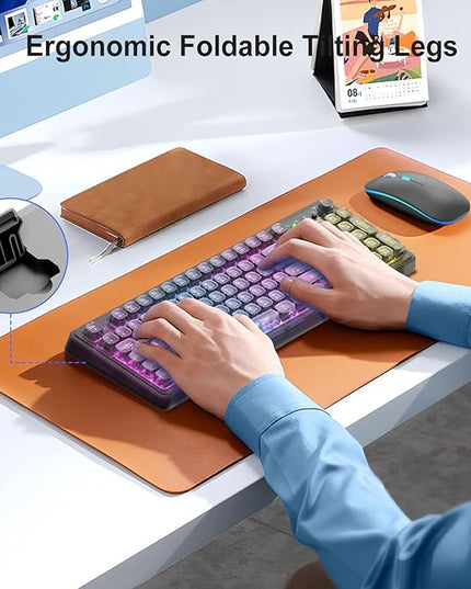 Black Light Up Keyboard and Mouse Wireless,Cute 2.4Ghz Cordless Rechargeable Transparent Backlit Keyboard,15 Backlight Effects,Volume Knob,RGB Mouse with 3 DPI for Mac Computer PC Laptop Desktop iPad