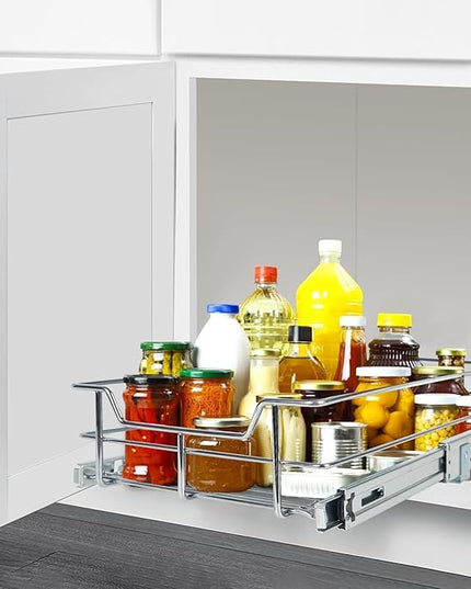 Pull Out Cabinet Organizer 20" W X 22" D, Slide Out Drawers For Kitchen Organizers and Storage, Pull Out Drawers For Cabinets Capacity Heavy Duty Caddy, Cabinet Shelves Chrome-Plated, Bathroom Pantry