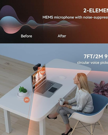 NUROUM V11 2K Webcam for PC, 1080P 60FPS USB Web Camera with Microphone, 1440P@30fps, 90° Wide-Angle, Privacy Cover, Plug&Play for Mac/Laptop/Desktop/Computer, for Zoom/Teams/Google Meet