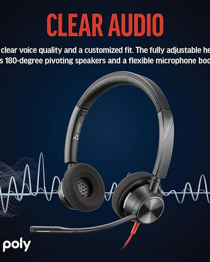 Poly Blackwire 3320 Wired Headset (Plantronics) – Flexible Microphone Boom – Hi-fi Stereo - Connect to PC/Mac via USB-C or USB-A - Works with Teams/Zoom - Amazon Exclusive