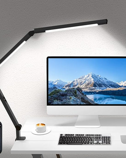 LED Desk Lamp with Clamp, Architect Desk Lamp for Home Office with Remote Control, Swing Arm Clamp on Computer Light, Clip-on Eye-Care Adjustable 5 Brightness Levels Table Light for Working Drafting