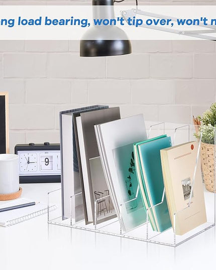 Suzile Clear Acrylic Magazine File Holder with Vertical Compartments Desk Organizer Book Rack for Desk Sorter Paper Folder Office Accessories (Groovy,15.75 x 9.45 x 8.86 Inch)