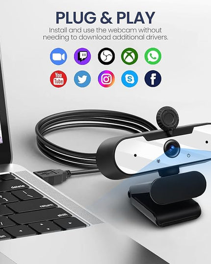 USB HD 1080P Video Webcam and Wide Angle Camera with Built-in Microphone and Rotatable Tripod,for Laptop Computer or Desktop PC,Great for Live Streaming.Calls.Video Conferencing -1 (White)