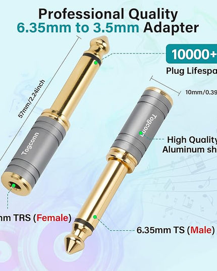 Togconn 1/4 Inch to 1/8 Inch Adapter 4 Pack, 6.35mm Quarter Inch TS Mono Male to 3.5mm Female Jack Plug Gold-Plated Pure Copper Audio Converter Connector Premium Quality Series