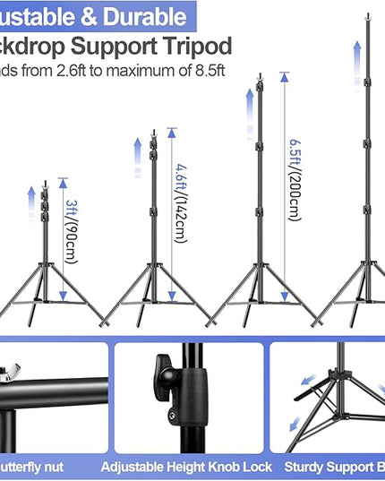 EMART 8.5x10ft Green Screen Backdrop Kit with 6x9ft Polyester Backdrop(Black/White/Green), Adjustable Photography Background Support System for Studio Photography, Parties, Wedding, Video Shooting