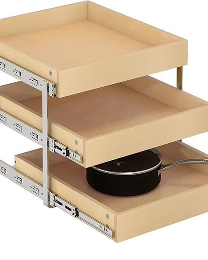 WelFurGeer 3-Tier Pull Out Cabinet Organizer with Soft Close, Heavy-Duty Slide Out Drawers for Cabinets, Pull Out Drawers for Cabinets, Bottom Mount Shelves for Kitchen, Pantry, Bathroom