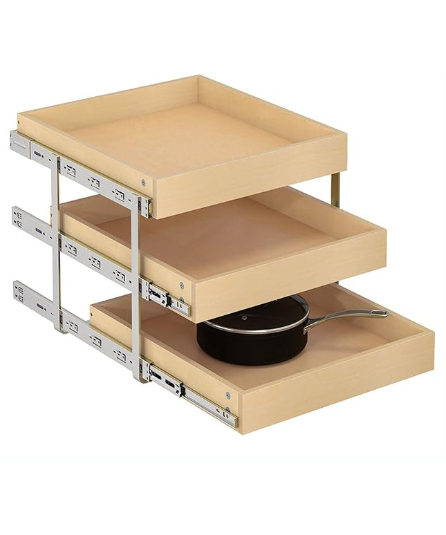 WelFurGeer 3-Tier Pull Out Cabinet Organizer with Soft Close, Heavy-Duty Slide Out Drawers for Cabinets, Pull Out Drawers for Cabinets, Bottom Mount Shelves for Kitchen, Pantry, Bathroom