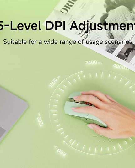 EWEADN G309 Wireless Computer Mouse,2.4G&Bluetooth Ergonomic Cordless Mice with 4000 DPI,5 Adjustment Levels,Cute and Portable Mouse for Laptops, PC and More,7 Buttons Office USB Mice-Green