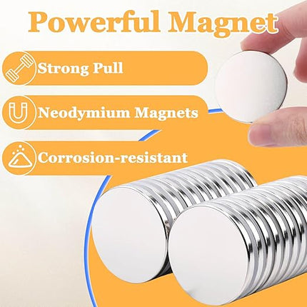 Super Strong Neodymium Disc Magnets, Rare Earth Magnets Heavy Duty with Double-Sided Adhesive, Round Neodymium Magnet s Strong for Fridge, 1.26 inch x 1/8 inch, Pack of 12