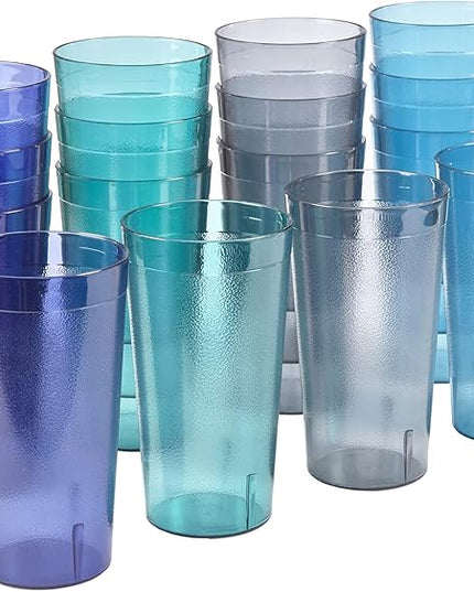 US Acrylic Cafe Plastic Reusable Tumblers (Set of 16) 20-ounce Water Cups Coastal Colors | Restaurant Style Drinking Glasses Value Set, Stackable, BPA-free, Made in the USA | Top-rack Dishwasher Safe