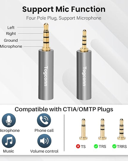 2.5mm to 3.5mm TRRS Adapter 4 Pack,2.5mm Male to 3.5mm Female/3.5 mm Male to 2.5 mm Female Audio Jack Converter Connector Stereo/Mono Auxiliary Plug for phones, Headphone, Tablets Support Mic Function