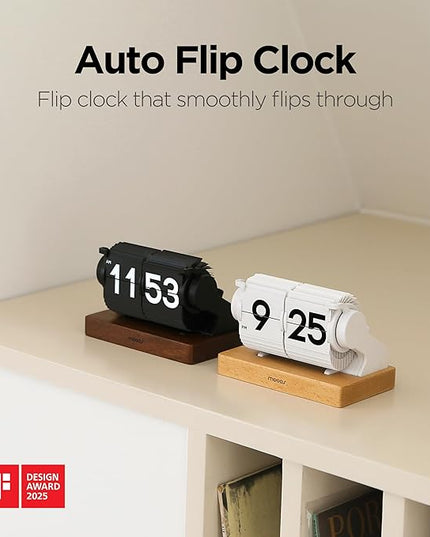 mooas Automatic Mini Flip Clock, Retro Vintage Automatic Flip Desk Clock, Timer Calendar Alarm, Snooze, Desk Clock Large Number USB-C Rechargeable, Ideal for Home Office School Hotel Café (Black)