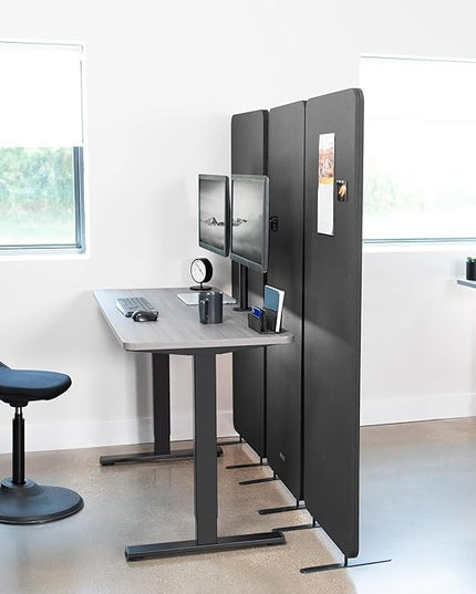 VIVO Freestanding 72 x 66 inch Privacy Panel, Cubicle Divider, Acoustic Wall Partition, x3 24 inch Panels, Dark Gray, PP-3-T072D