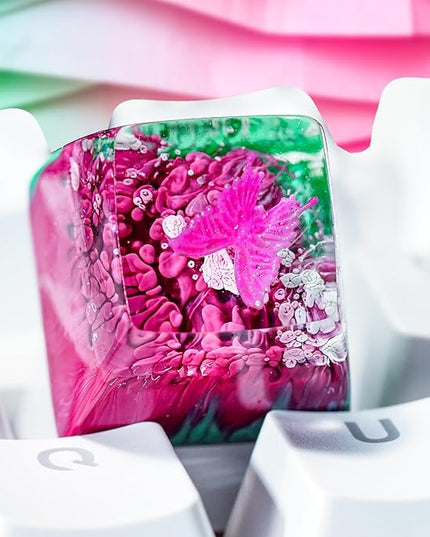 Pink Butterfly Artisan Keycap Enchanted Forest R1 SA Profile Custom Keycaps 1U ESC Handmade Gaming Resin Key Cap Cherry MX Switch Compatible Mechanical Keyboard Butterfly Lover Gift