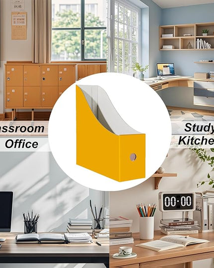 Limitliho 2 Pack Magazine File Folder Holder for Desk, Golden Yellow Book Bins for Classroom Library,Office,Home, 10.6" H x 10.2" L x 3.5" W in Cardboard Paper Organizer