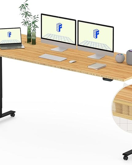 FLEXISPOT E6 MAX Bamboo 78x30 Inch Dual Motor 3-Stage Heavy Duty Standing Desk, 330lbs Weight Capacity, Height Adjustable Desk w/Cable Management & Wheels (Solid Bamboo Desktop + Black Frame)
