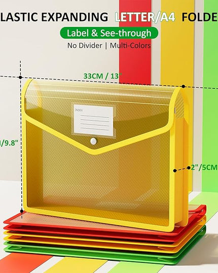 ThinkTex Plastic Expanding File Folder, Transparent envelopes with Snap Closure,No Dividers,Large Capacity,Document Organizer for Receipts, Bills&Taxes,Letter/A4 Size for School/Office/Home-3 Pack
