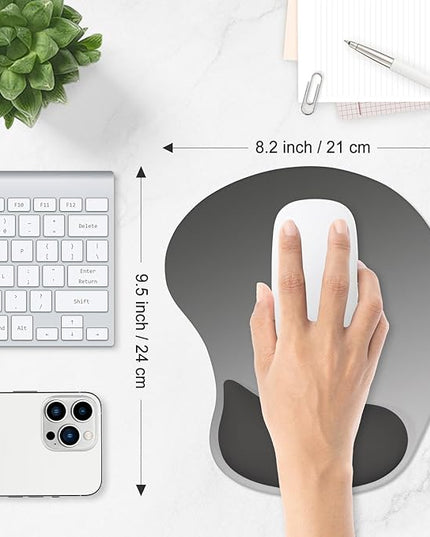 ITNRSIIET Ergonomic Mouse Pad, Cushioned Gel Wrist Rest, Non-Slip Base, Smooth Surface, Cute Multi-Color, 9.5 x 8.2 in, Gray Gradient