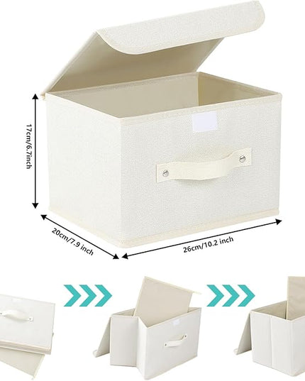 Fabric Storage Bins Cube Organizers with Flip-Top Lid and Handles,Storage Boxes for Organizing Home,Office,and Closet,Beige,3 Pack 10.2 X 7.9 X 6.7 in