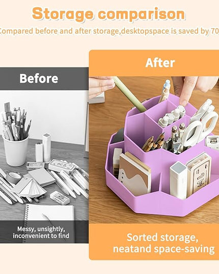 Pencil Pen Holder for Desk,9 Slots 360 Degree Rotating Desk Organizers,Desktop Storage Stationery Supplies Organizer, Cute Pencil Cup Pot For Office, School, Home(Purple)