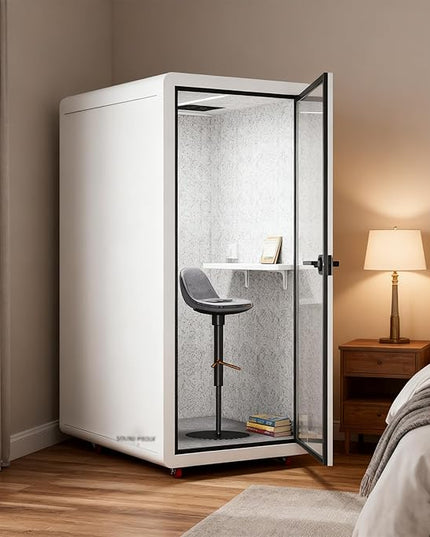 Mobile Office Pod Booth, Quiet Meeting Pod with Acoustic Panels, Sound Proof Room with Desk, Portable Removable Working Booth for Private Phone Calling Study,120cm
