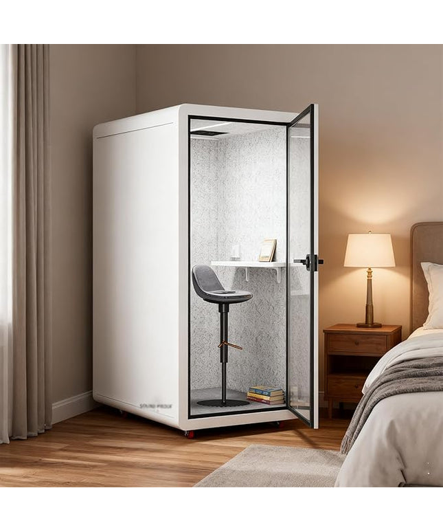 Mobile Office Pod Booth, Quiet Meeting Pod with Acoustic Panels, Sound Proof Room with Desk, Portable Removable Working Booth for Private Phone Calling Study,120cm