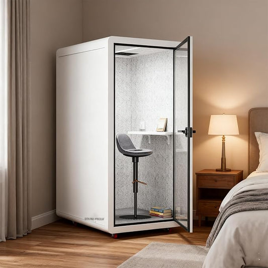 Mobile Office Pod Booth, Quiet Meeting Pod with Acoustic Panels, Sound Proof Room with Desk, Portable Removable Working Booth for Private Phone Calling Study,120cm