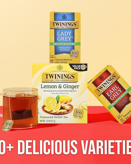 Twinings Decaffeinated Lady Grey Black Tea Individually Wrapped Bags, 20 Count (Pack of 1), Orange Peel & Lemon Peel, Enjoy Hot or Iced, 20 Teabags