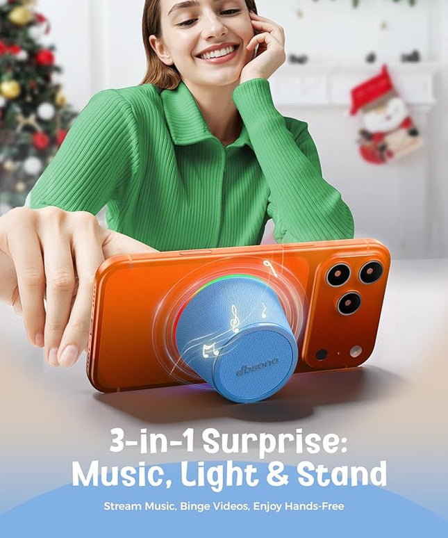 Small Bluetooth Speaker Gifts for Teens: Valentines Gifts for Him Her, 3 IN 1 Portable Magnetic Speaker with 9-Mode Lights, Waterproof Phone Stand for Desk, Cool Birthday Gadget Gifts for Adults