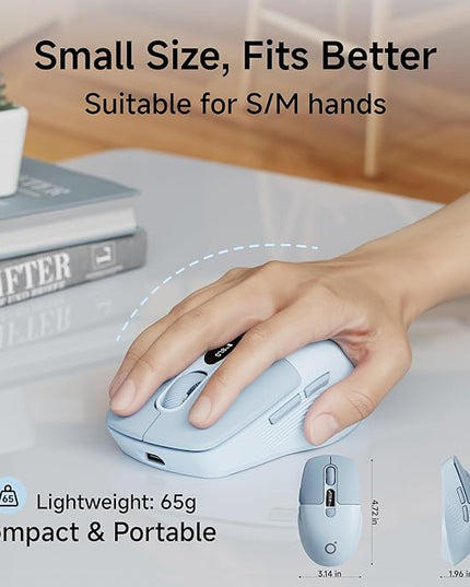 EWEADN Q1 Wireless Mouse, BT & 2.4G Silent Mouse Quiet Click with 1600 DPI Levels, Battery & DPI LED Screen Display, 6 Button Small Portable Bluetooth Mouse for Laptop/PC/Mac-Blue