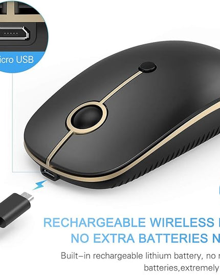 VssoPlor Type C Wireless Mouse USB C Rechargeable Portable Quiet Laptop Mouse USB and Type C Receiver Dual Mode Mice for PC, Laptop, MacBook, Tablet-Black Gold